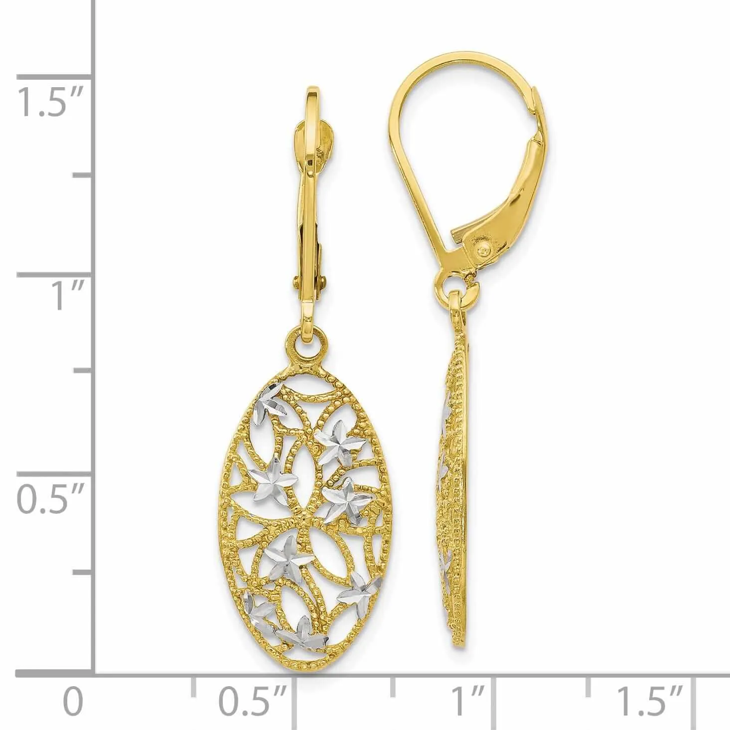 10kt Yellow Gold D.C Leverback Dangle Earrings