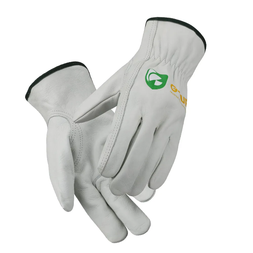(12 pair pack) Premium Full Grain Thin Cut Cow Leather Work Gloves - Simple Grey