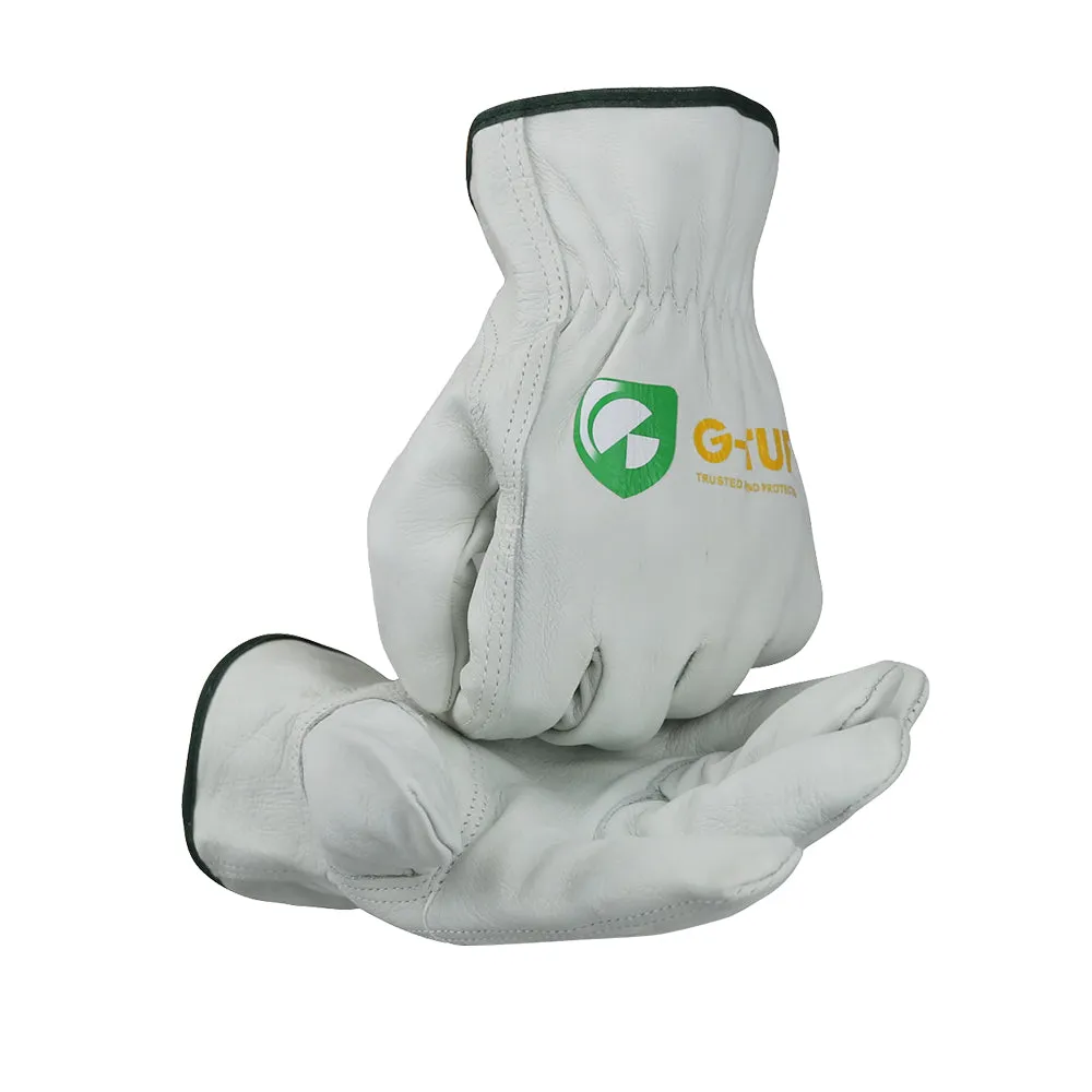 (12 pair pack) Premium Full Grain Thin Cut Cow Leather Work Gloves - Simple Grey