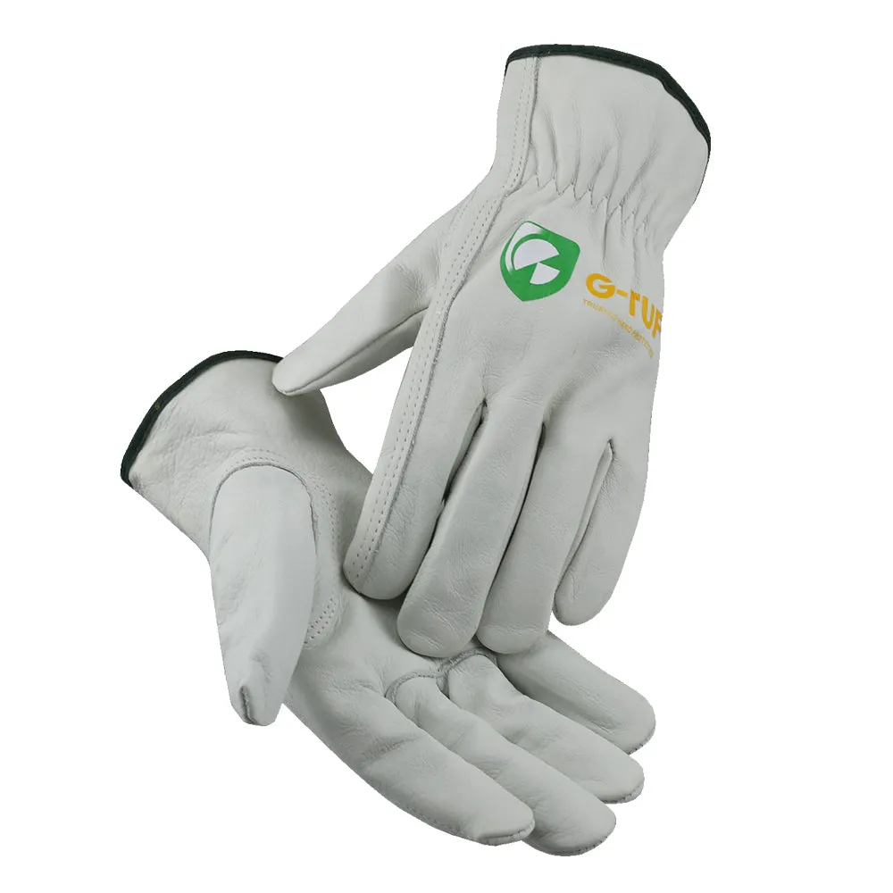 (12 pair pack) Premium Full Grain Thin Cut Cow Leather Work Gloves - Simple Grey