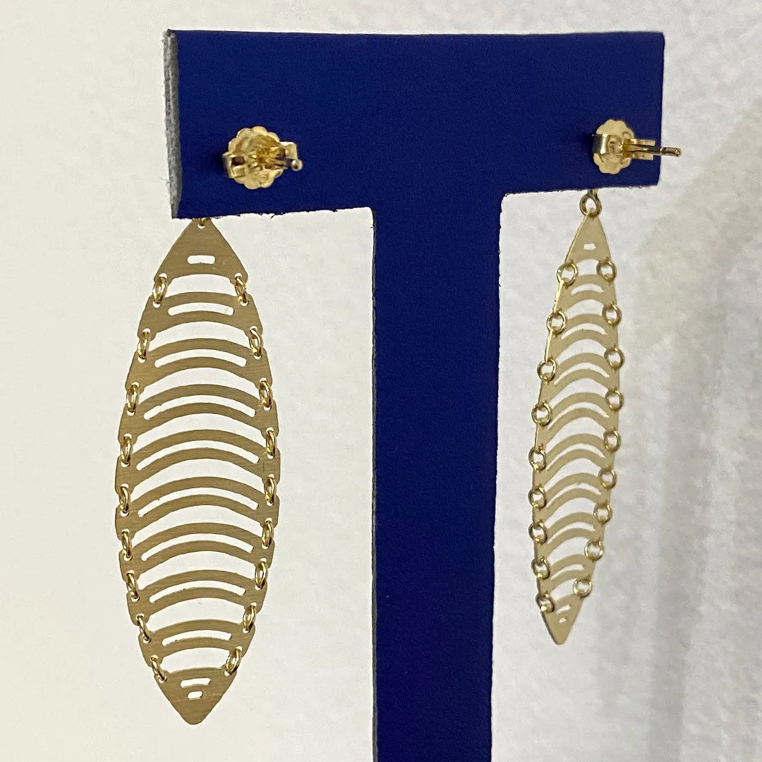 14k Delicate Fancy Marquise Shape Dangle Earrings with Push Back