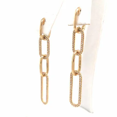 14K Diamond Link Drop Earring Yellow Gold