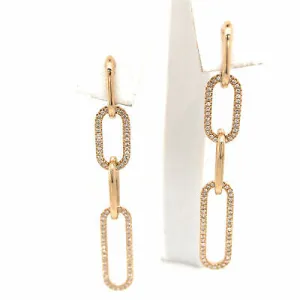 14K Diamond Link Drop Earring Yellow Gold