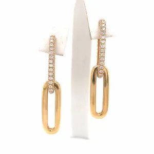 14K Diamond Link Drop Earrings Yellow Gold