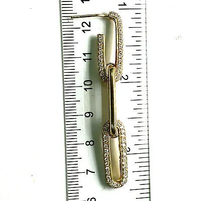 14K Diamond Link Drop Paperclip Earring Yellow Gold