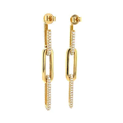 14K Diamond Link Drop Paperclip Earring Yellow Gold