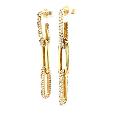 14K Diamond Link Drop Paperclip Earring Yellow Gold