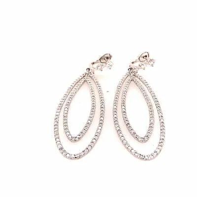 14K Geometric Diamond Drop Earrings White Gold