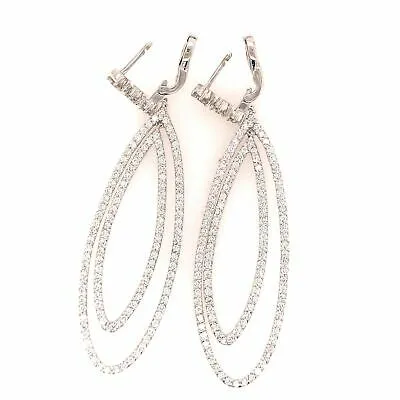 14K Geometric Diamond Drop Earrings White Gold