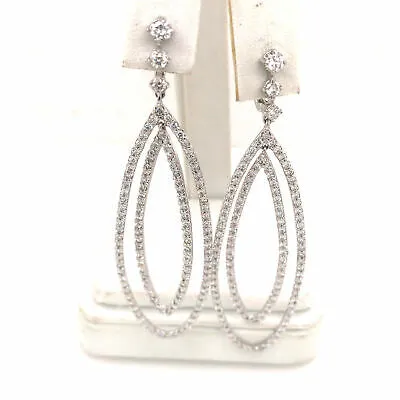 14K Geometric Diamond Drop Earrings White Gold