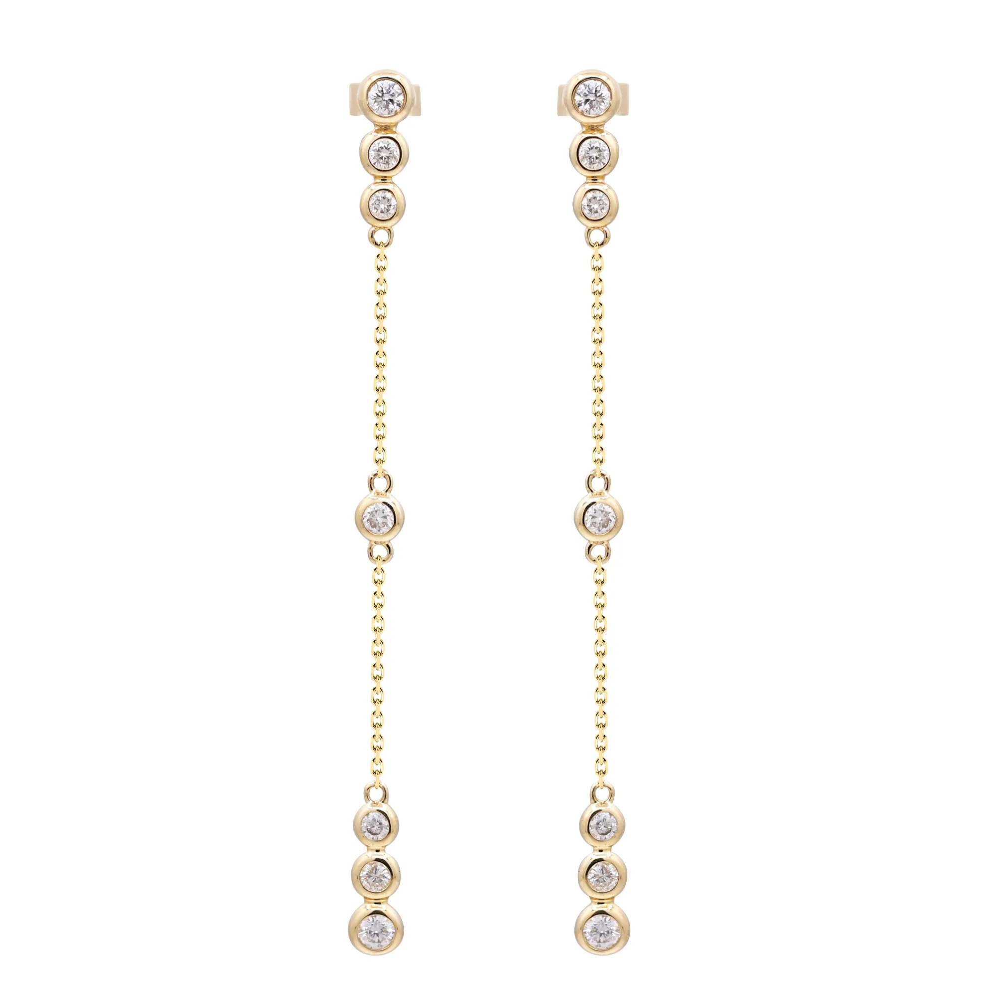 14k Gold Bezel Set Diamond Dangle Earrings
