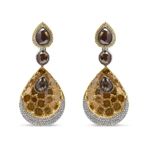 14K White and Yellow Gold 16 1/4 Cttw Fancy Color Rose Cut Diamond Disc Drop Dangle Statement Earrings (Fancy Colors, I2-I3 Clarity)