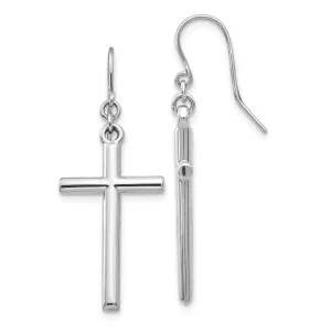14k White Gold Hollow Cross Dangle Earrings