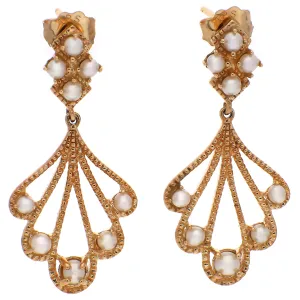 14K Yellow Gold Seed Pearl Dangle Earrings
