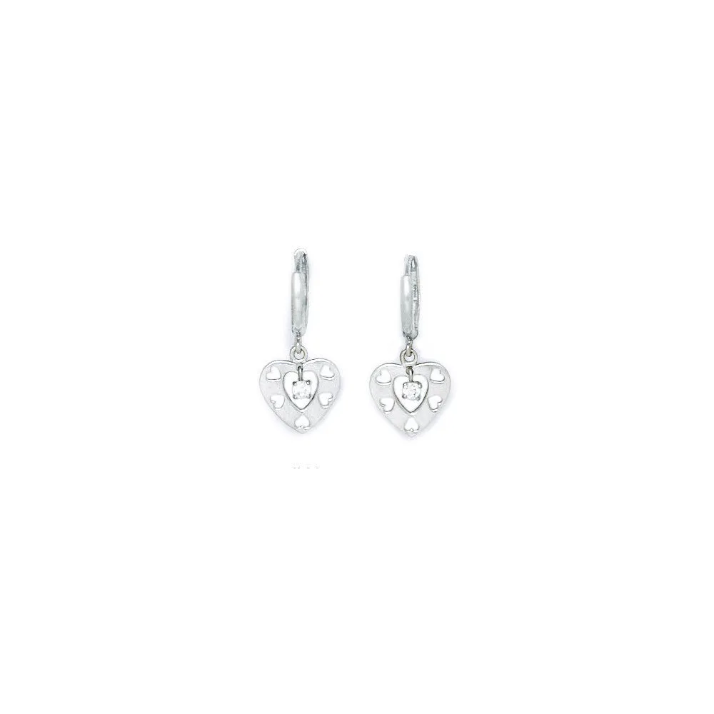 14kt White Gold CZ  Cutout Heart Huggy Earrings