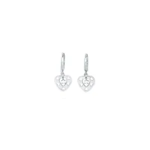 14kt White Gold CZ  Cutout Heart Huggy Earrings