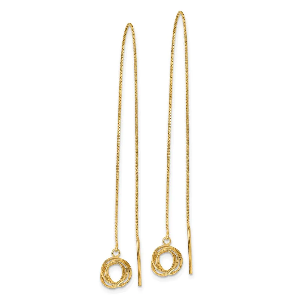 14KT Yellow Gold 69X7MM Drop & Dangle Diamond-cut Love Knot Earrings