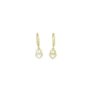 14kt Yellow Gold CZ Heart Duet Huggy Earrings