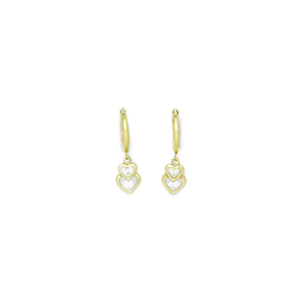 14kt Yellow Gold CZ Heart Duet Huggy Earrings