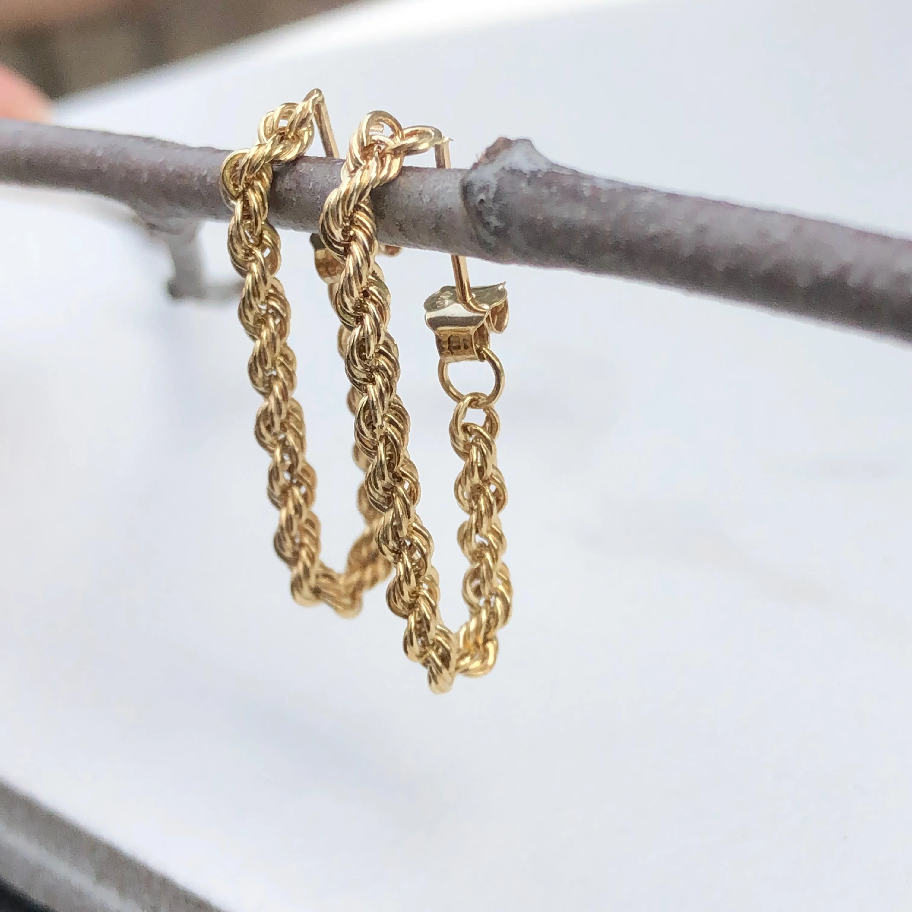 14KT Yellow Gold Hollow Rope Dangle Earrings