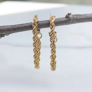 14KT Yellow Gold Hollow Rope Dangle Earrings