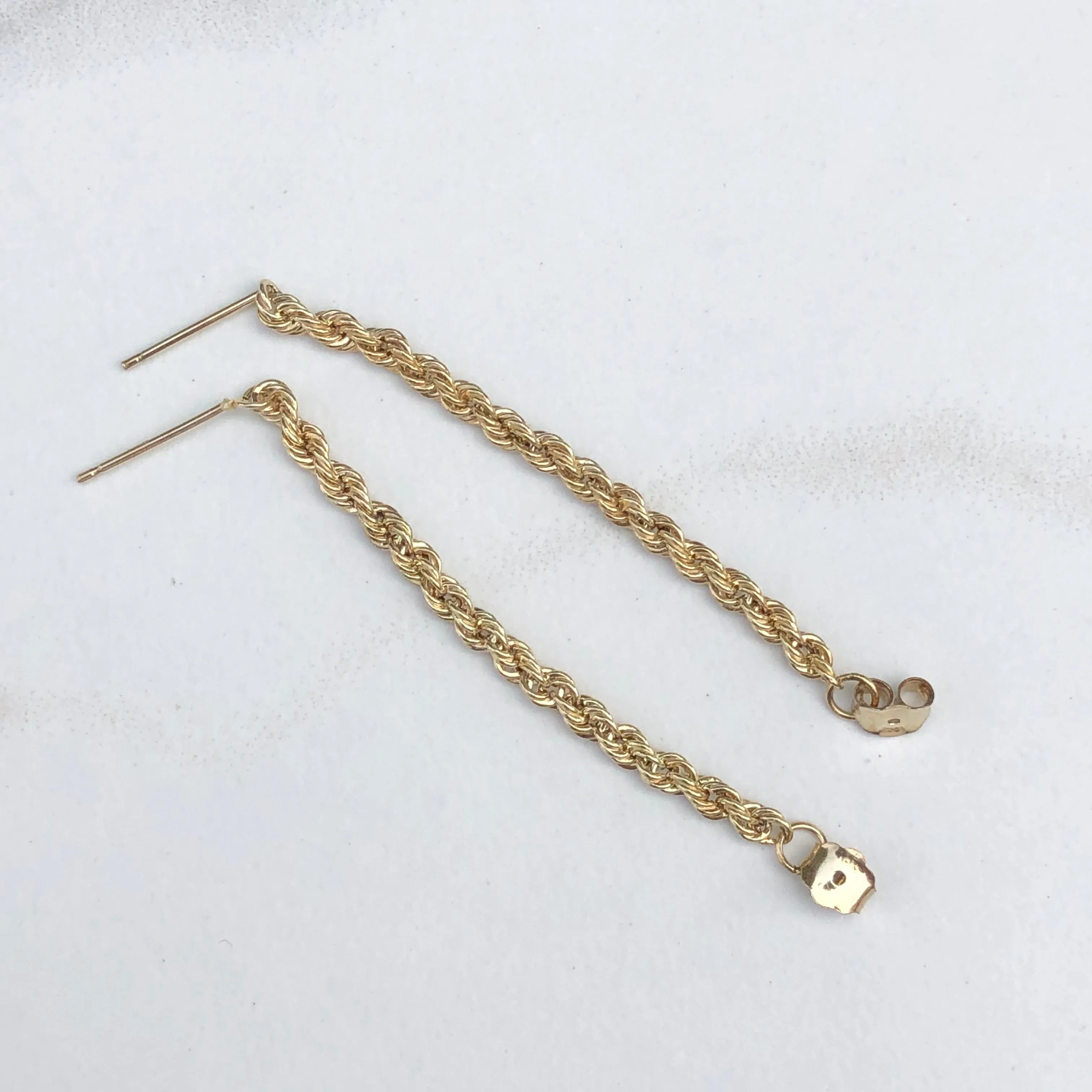 14KT Yellow Gold Hollow Rope Dangle Earrings