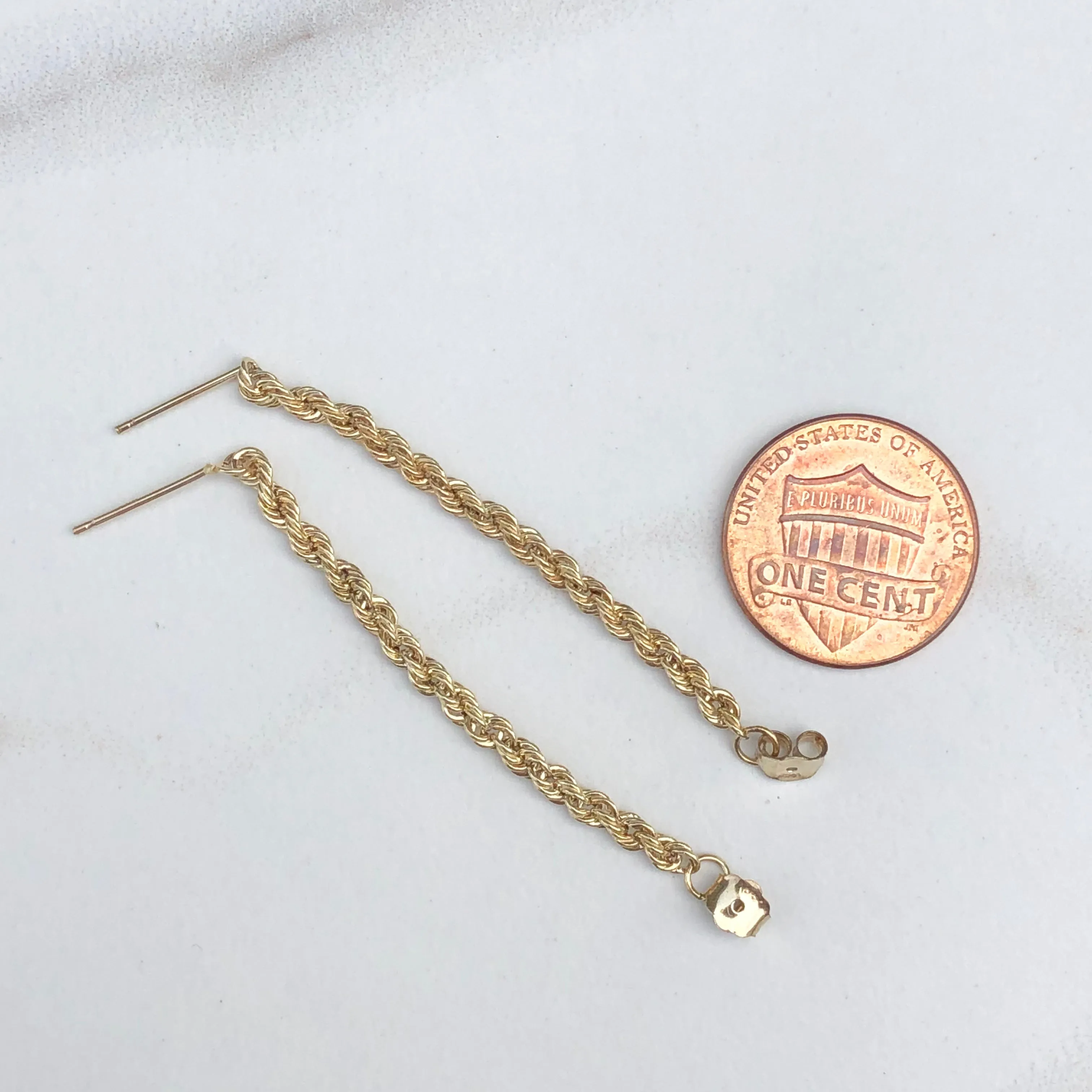 14KT Yellow Gold Hollow Rope Dangle Earrings