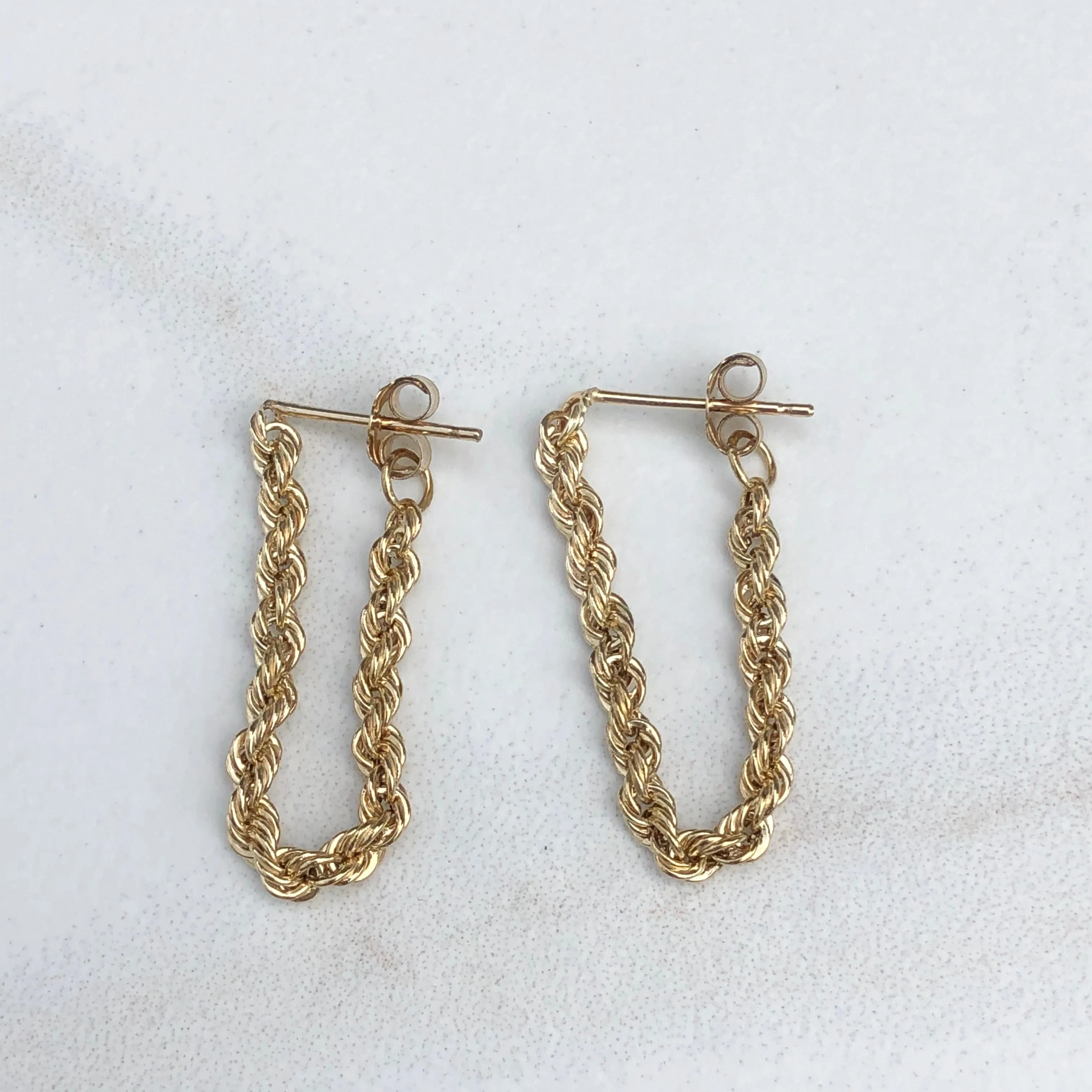 14KT Yellow Gold Hollow Rope Dangle Earrings