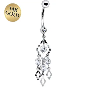 16 Gauge Solid 14kt White Gold Expressions Chandelier Belly Ring