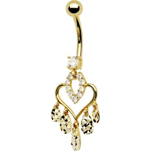 16 Gauge Solid 14kt Yellow Gold Majestic Heart Chandelier Belly Ring