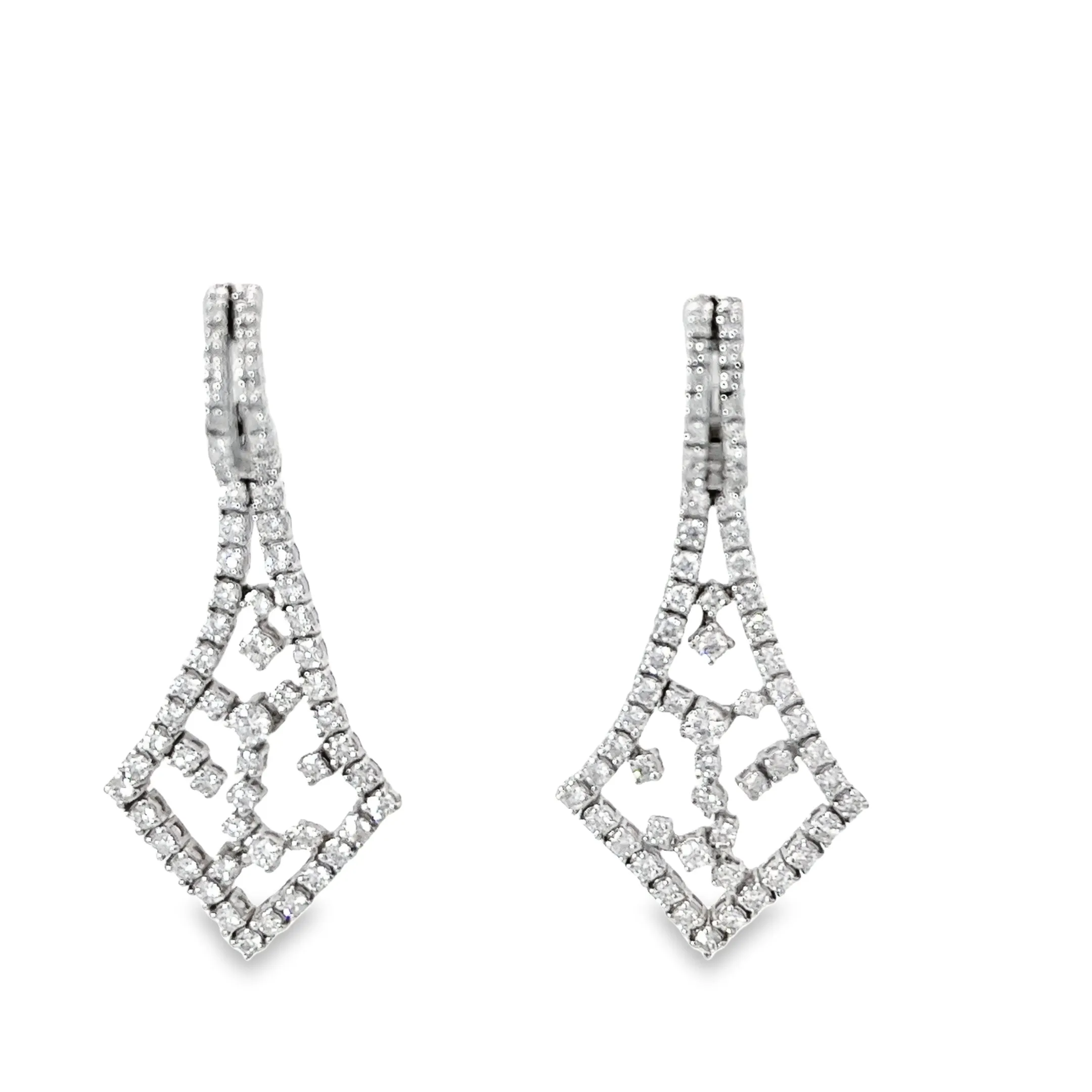 18k White Gold 3.55ct F VS2 Round Diamond Chandelier Earrings