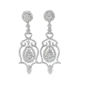 18k White Gold 6.00ct G SI1 Round Diamond Chandelier Earrings