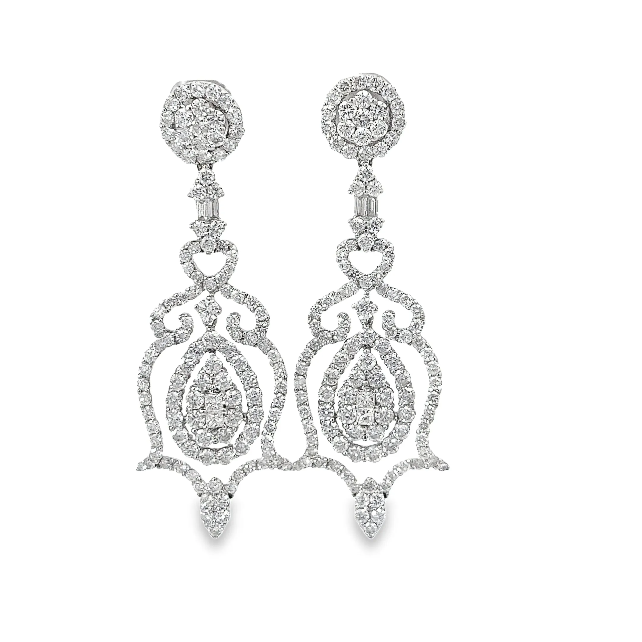 18k White Gold 6.00ct G SI1 Round Diamond Chandelier Earrings