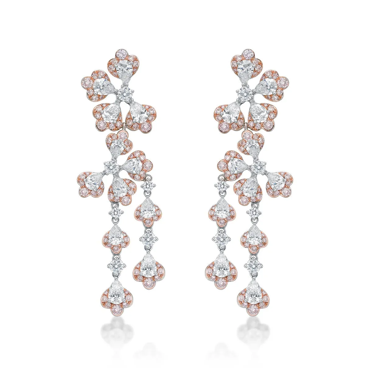 18K White Gold With Pink And White Diamond Chandelier Earrings (5.63ctw)