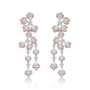 18K White Gold With Pink And White Diamond Chandelier Earrings (5.63ctw)