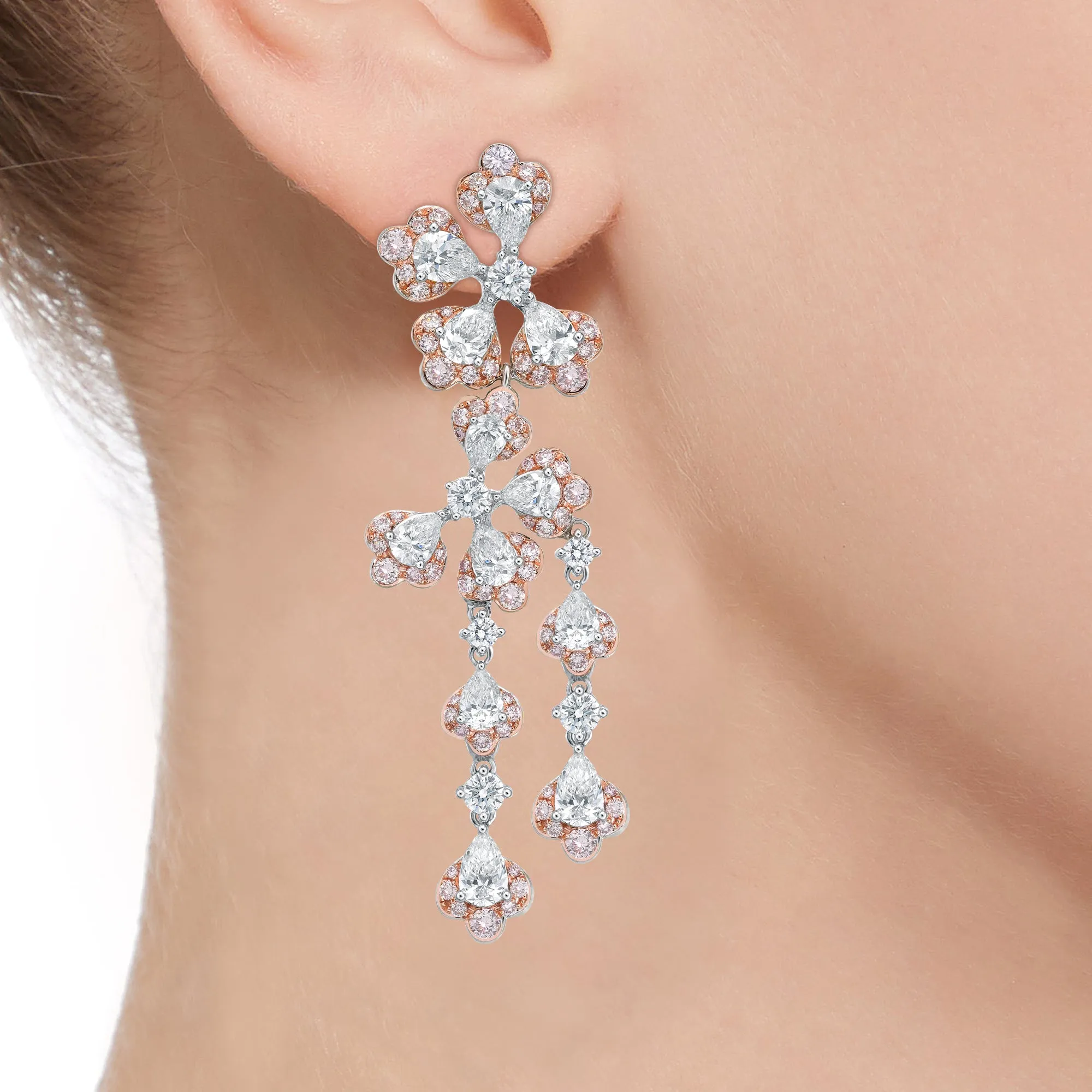 18K White Gold With Pink And White Diamond Chandelier Earrings (5.63ctw)