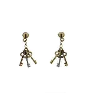 18KT TriColor Keys Dangle Earrings (23mm X 5mm)