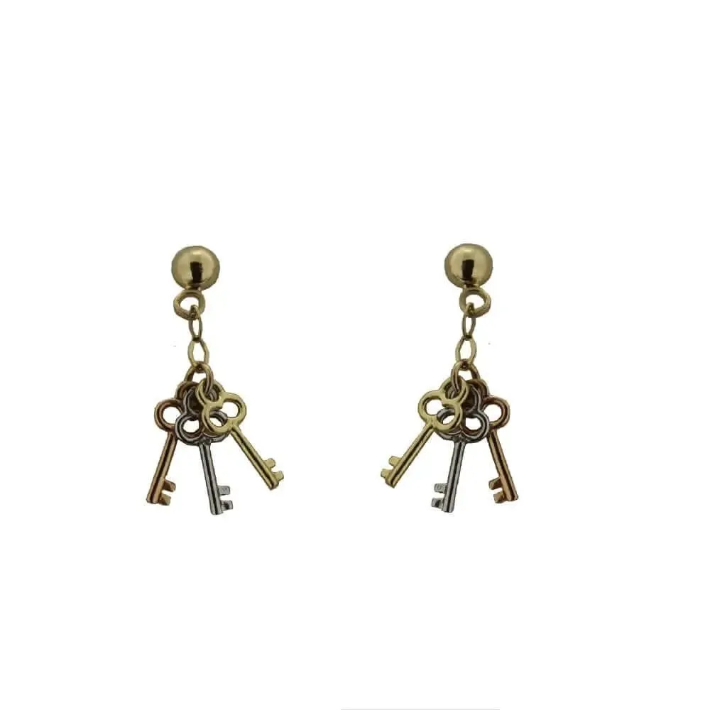 18KT TriColor Keys Dangle Earrings (23mm X 5mm)