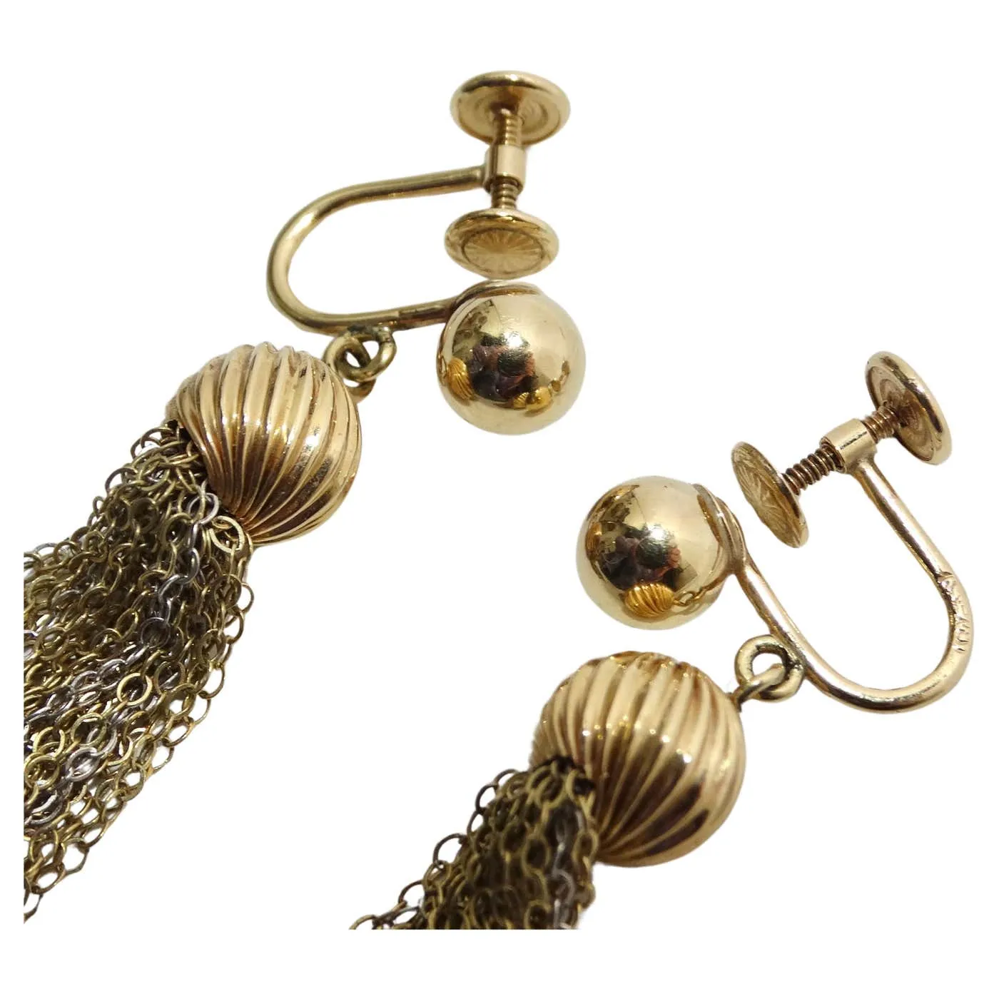 1970s Yellow & White 14K Gold Chandelier Earrings