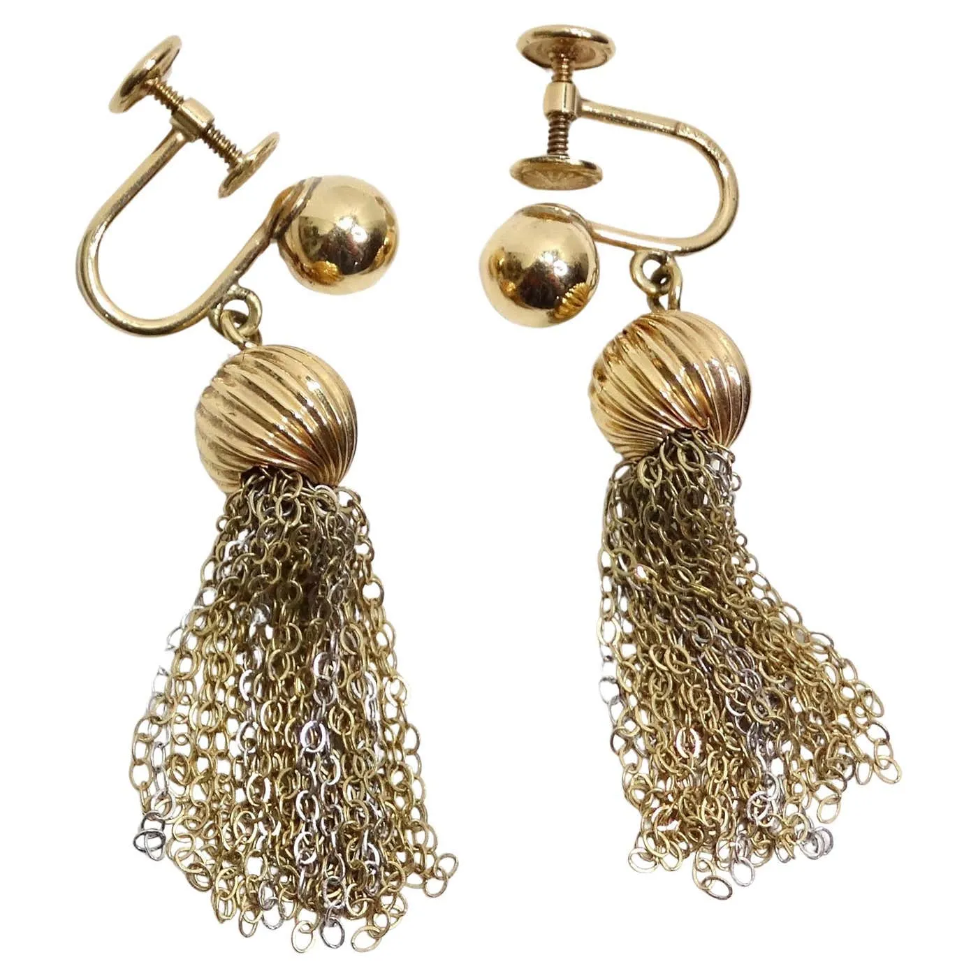 1970s Yellow & White 14K Gold Chandelier Earrings