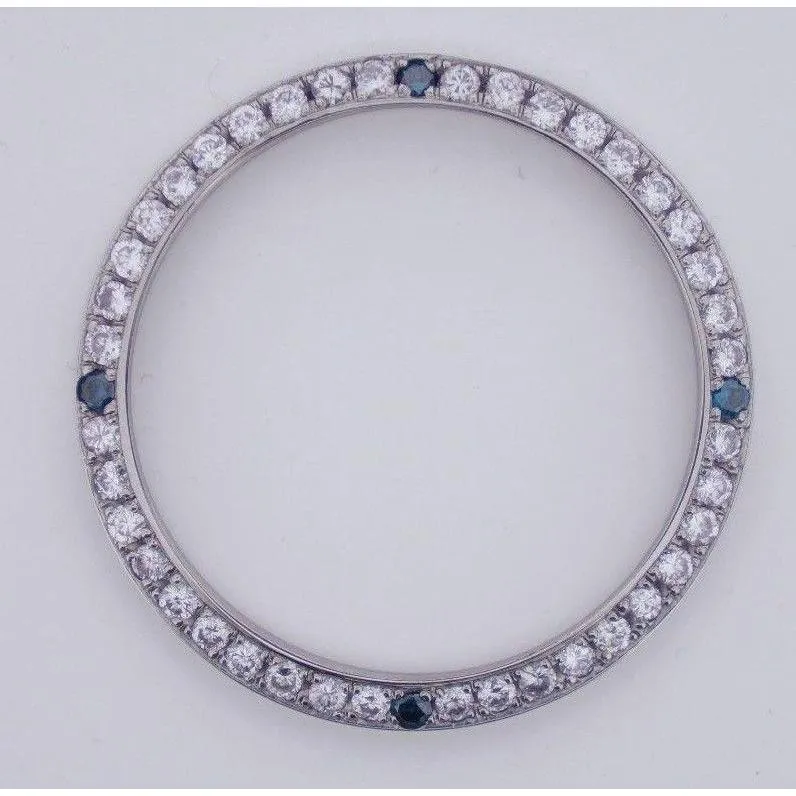 2 Carats 34 Mm Custom Blue & White Mined Diamond Bezel To Fit Rolex Date All Watch Models