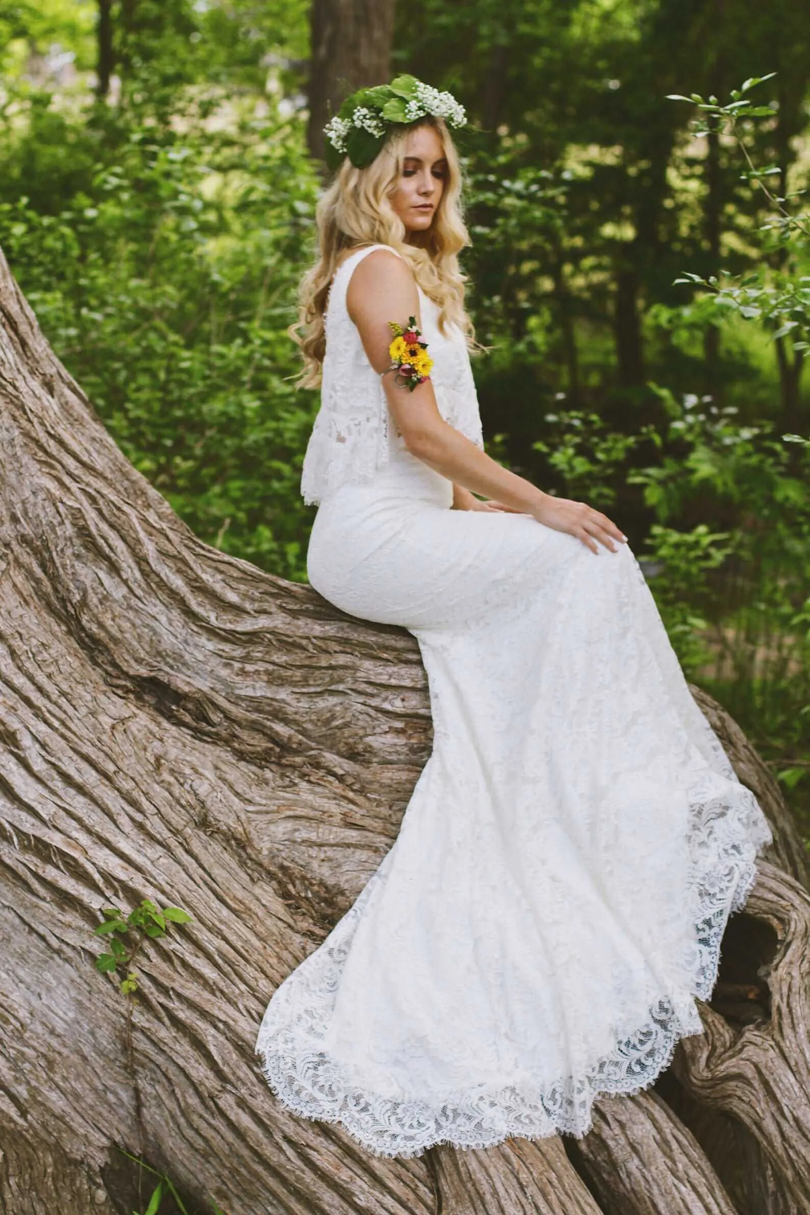 2 Piece Boho Style Lace Fit & Flare Wedding Dress | Hadley