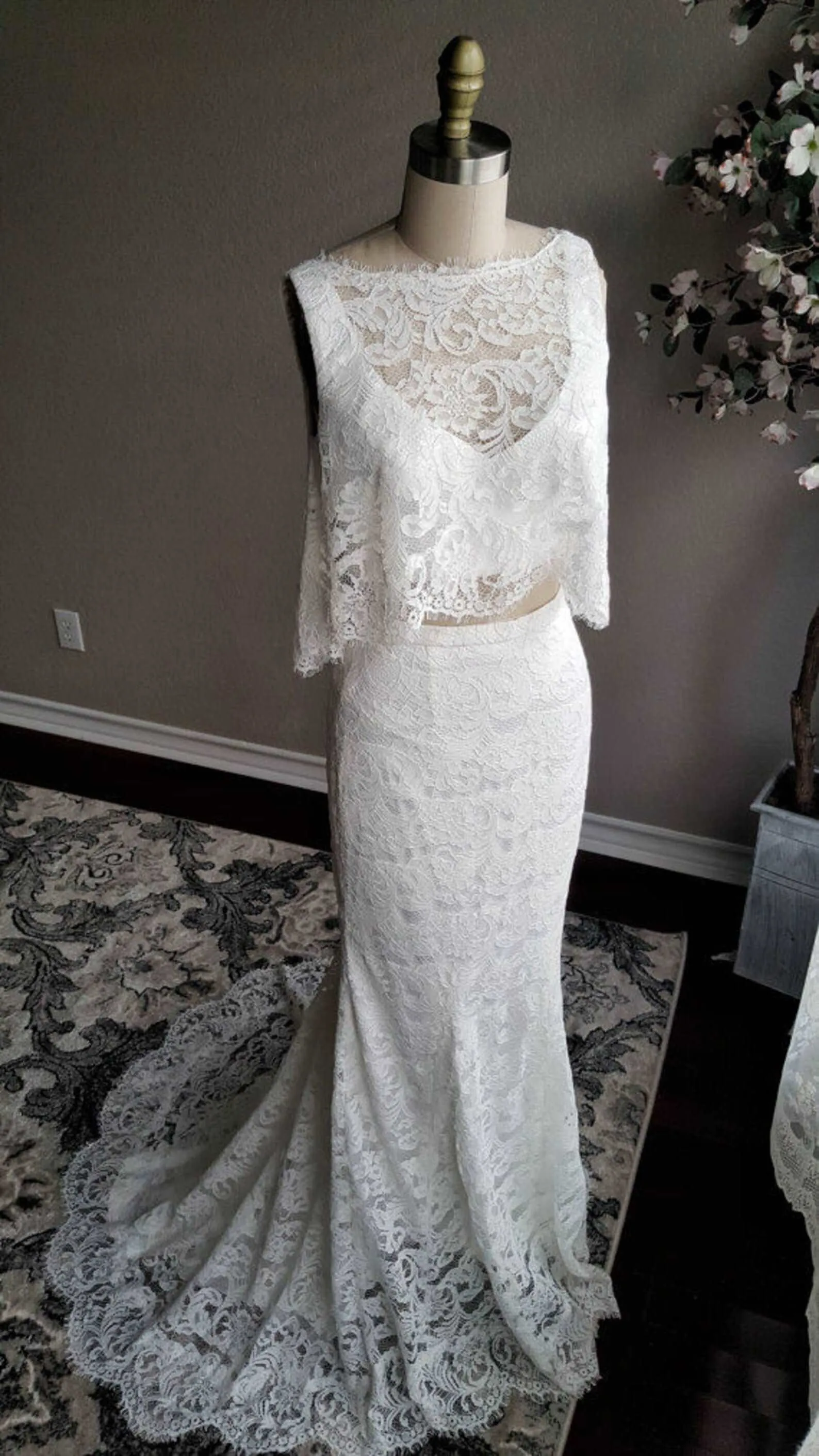 2 Piece Boho Style Lace Fit & Flare Wedding Dress | Hadley