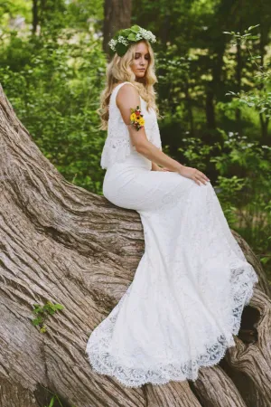 2 Piece Boho Style Lace Fit & Flare Wedding Dress | Hadley