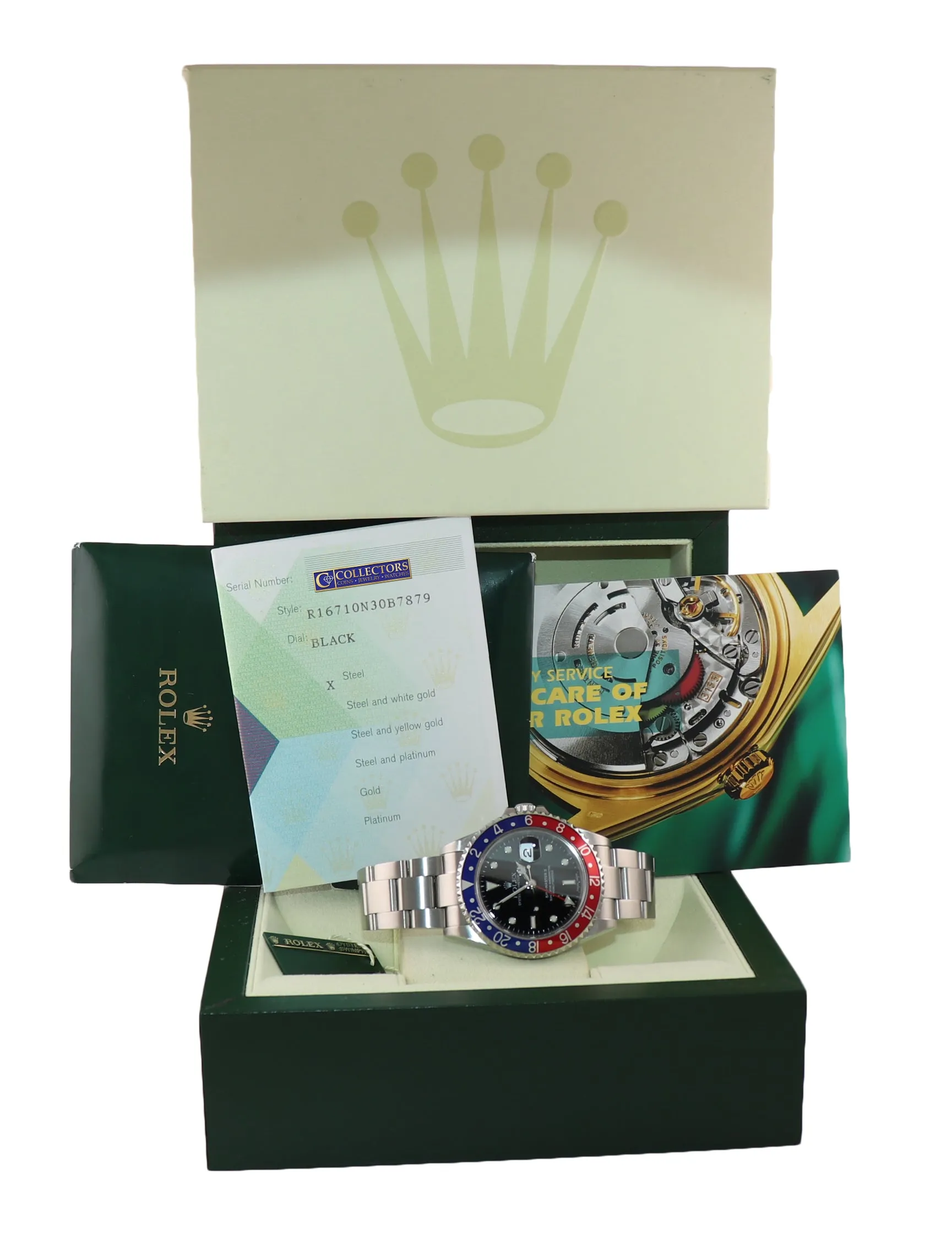2006 PAPERS Rolex GMT-Master 2 Pepsi Blue Red Steel 16710 40mm NO HOLES Watch