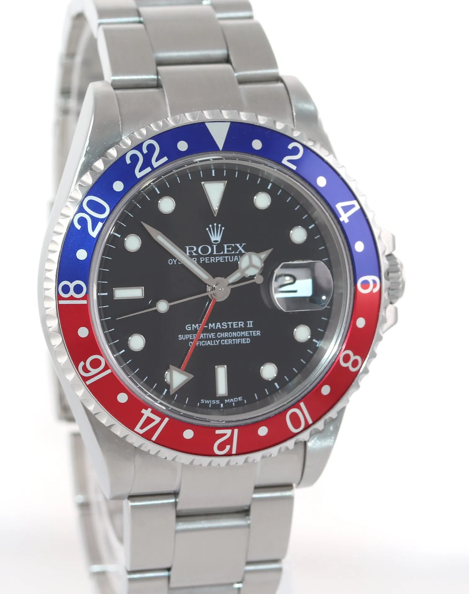 2006 PAPERS Rolex GMT-Master 2 Pepsi Blue Red Steel 16710 40mm NO HOLES Watch