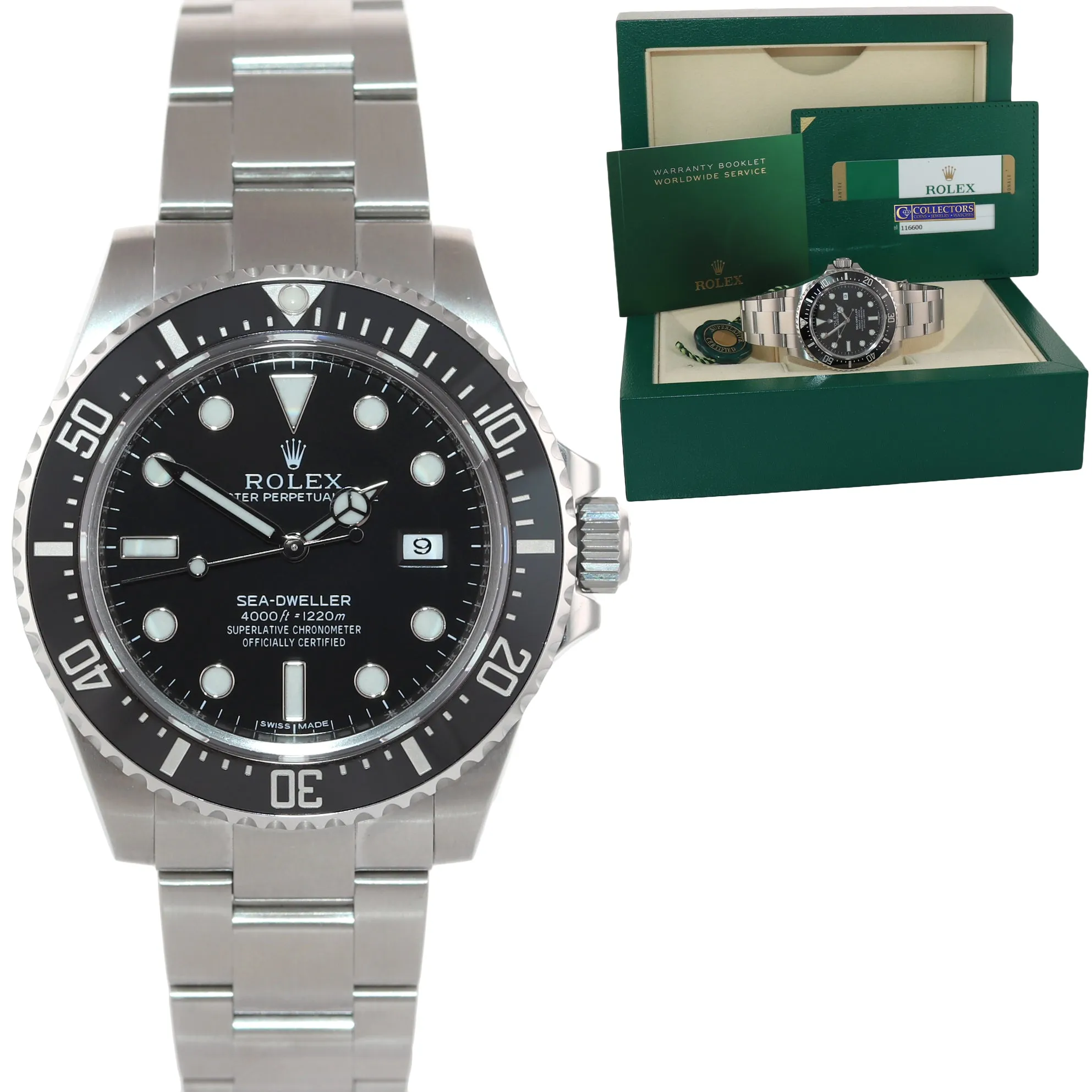 2017 PAPERS Unpolished Rolex Sea-Dweller Black Ceramic 116600 Steel SDK Watch