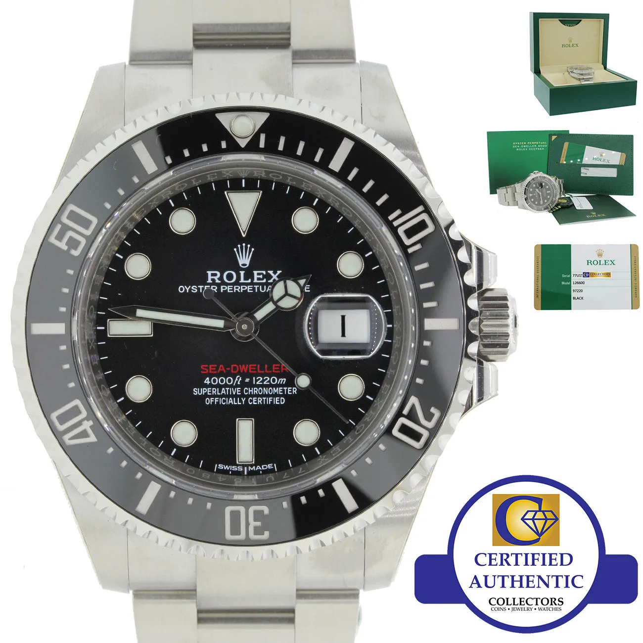 2018 PAPERS MK1 Rolex Sea-Dweller RED Black Ceramic 126600 Steel 43mm Watch Box