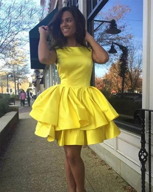2018 Short Satin Homecoming Dresses Fashion Ruffles Ball Gown Prom Party Gowns Cocktail Dress