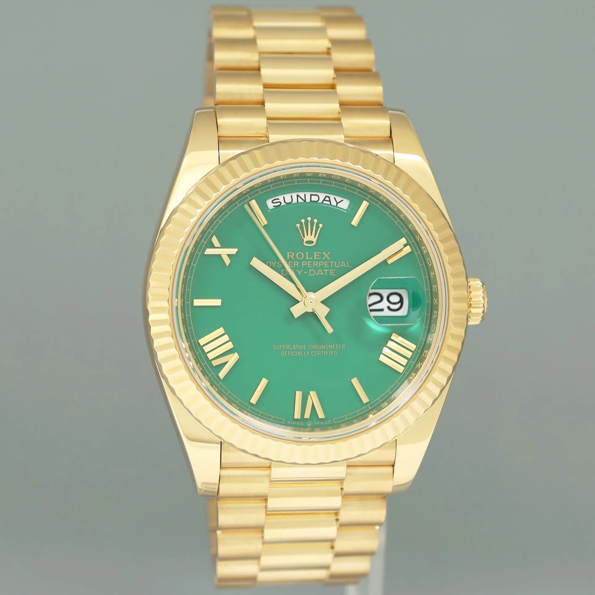 2020 MINT Rolex Day-Date 40 President 228238 Green Enamel Roman Gold Watch Box